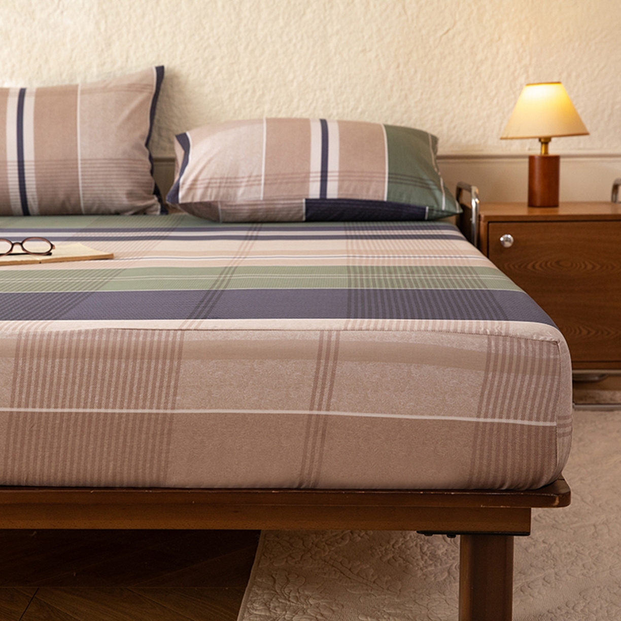 91家纺网 家纺一手货源 找家纺 八十八家纺 2026新款无印风全棉纯棉斜纹条格单床笠床笠单件单品床笠 木夕