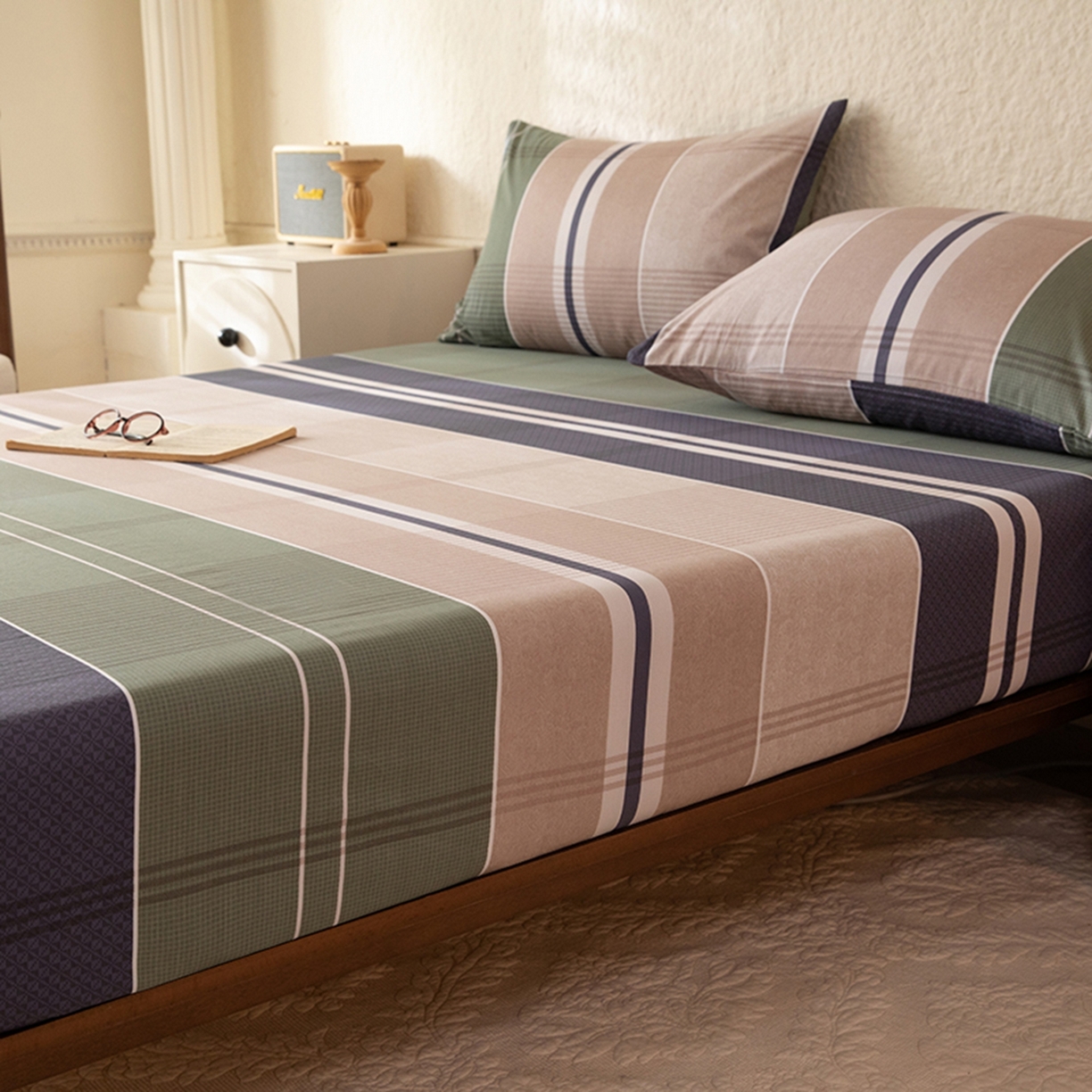 91家纺网 家纺一手货源 找家纺 八十八家纺 2026新款无印风全棉纯棉斜纹条格单床笠床笠单件单品床笠 木夕