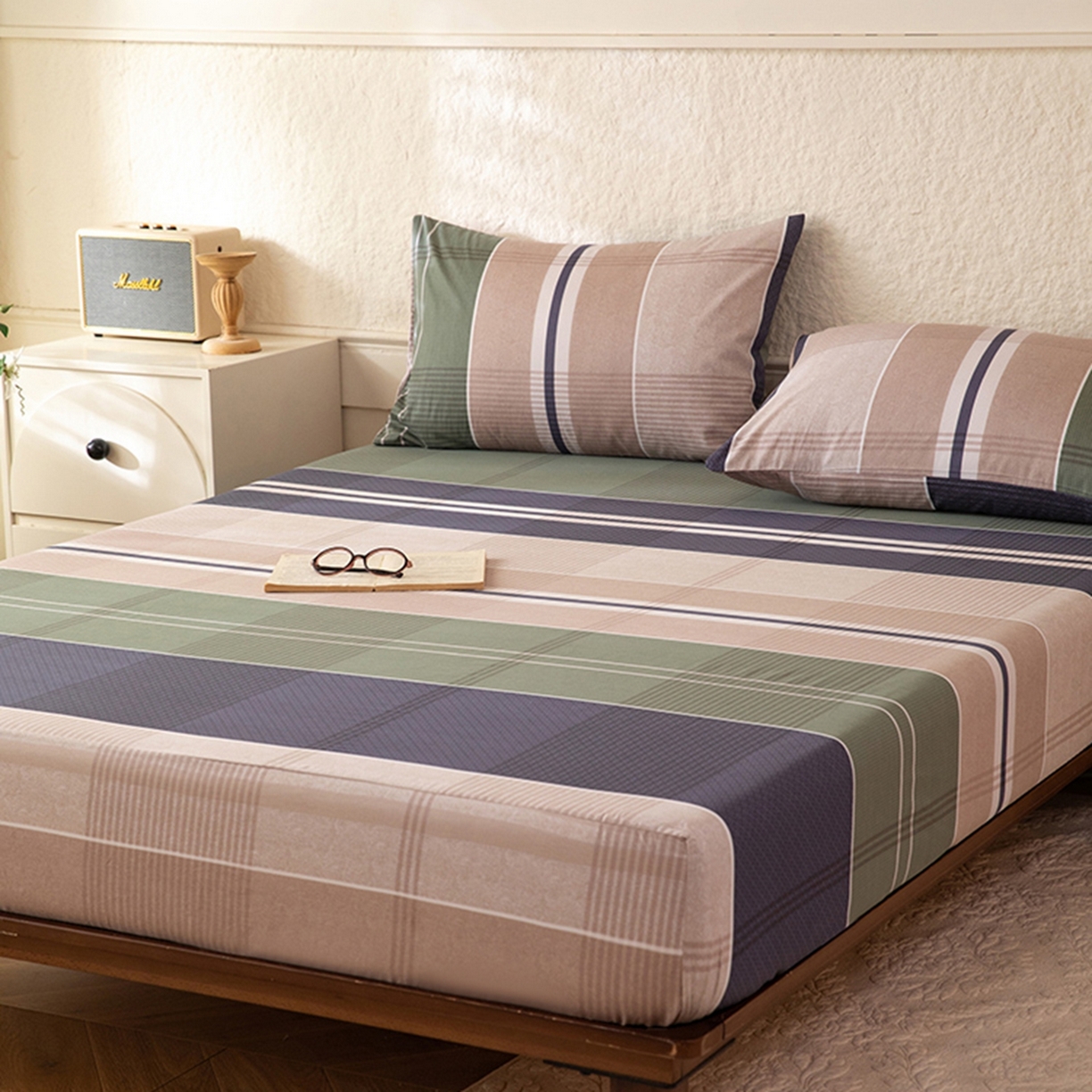 91家纺网 家纺一手货源 找家纺 八十八家纺 2026新款无印风全棉纯棉斜纹条格单床笠床笠单件单品床笠 木夕