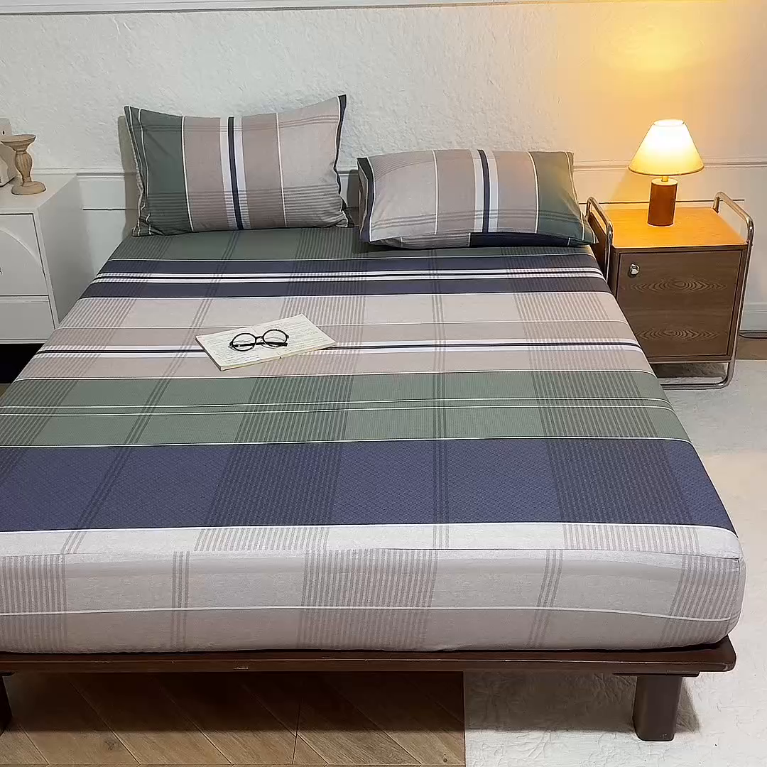 91家纺网 家纺一手货源 找家纺 八十八家纺 2026新款无印风全棉纯棉斜纹条格单床笠床笠单件单品床笠 木夕