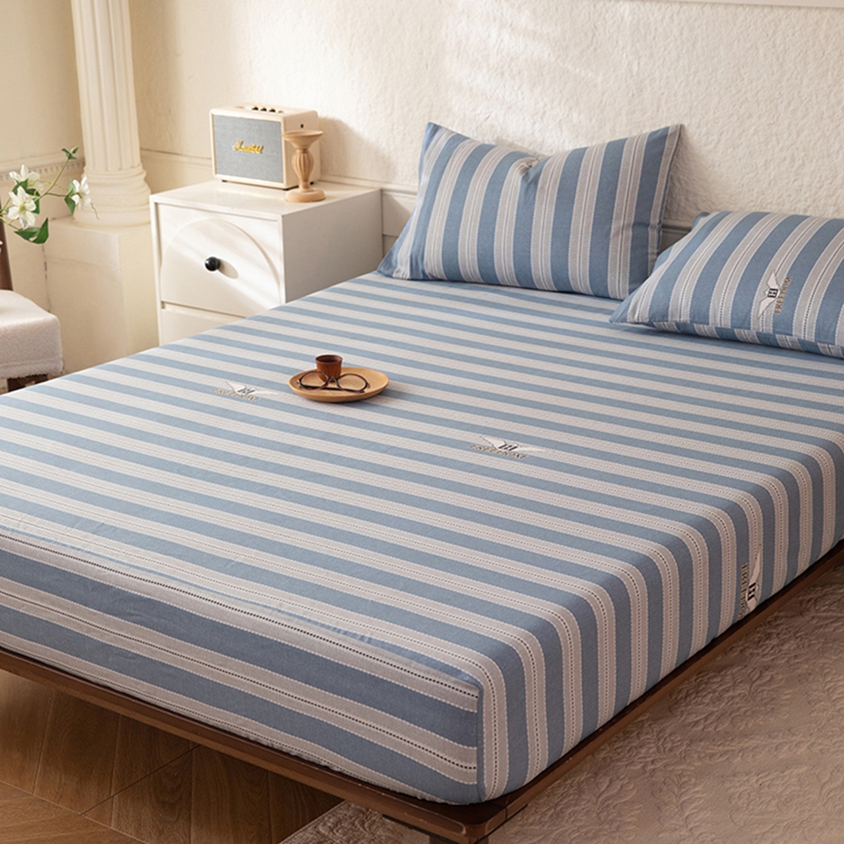 91家纺网 家纺一手货源 找家纺 八十八家纺 2026新款无印风全棉纯棉斜纹条格单床笠床笠单件单品床笠 木夏