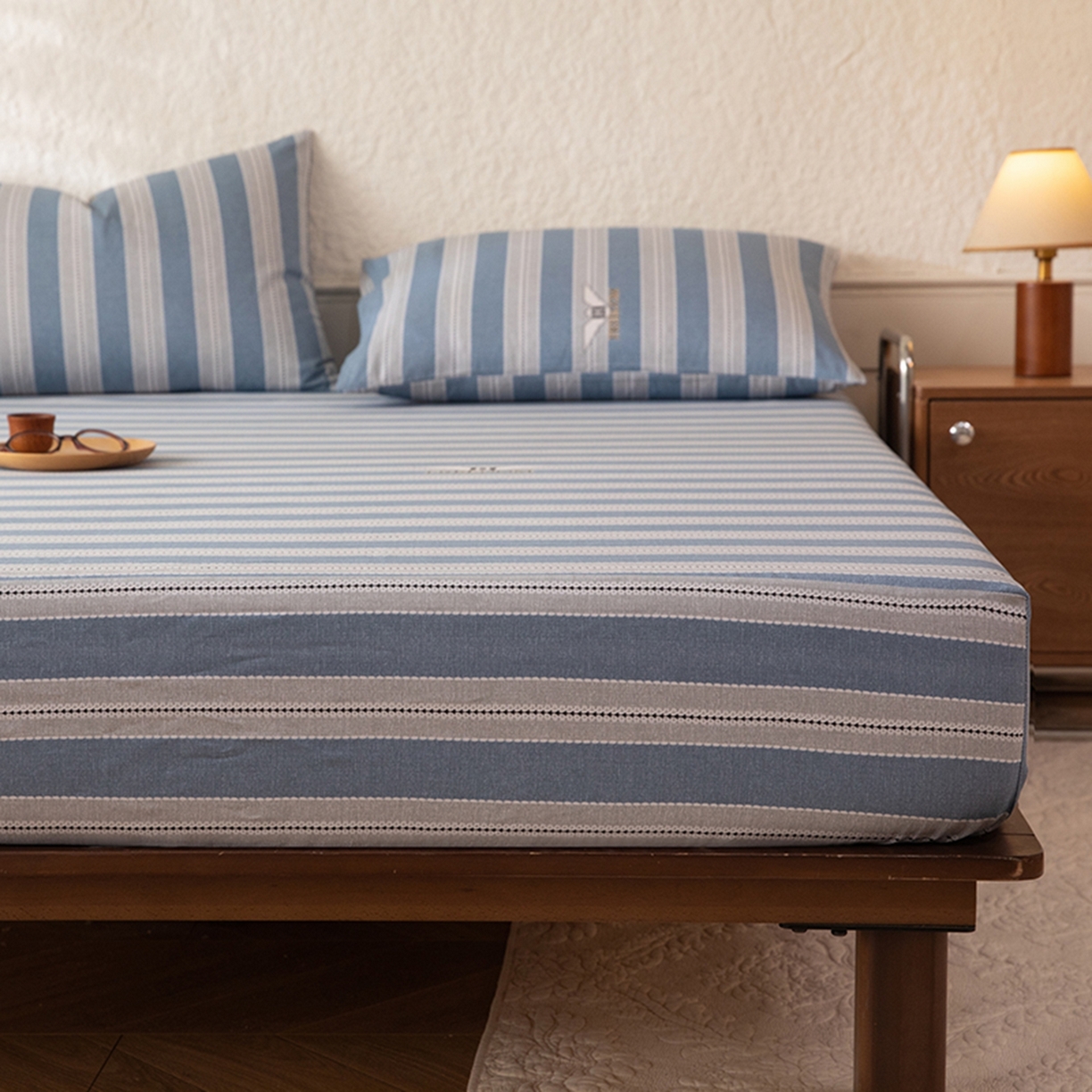 91家纺网 家纺一手货源 找家纺 八十八家纺 2026新款无印风全棉纯棉斜纹条格单床笠床笠单件单品床笠 木夏