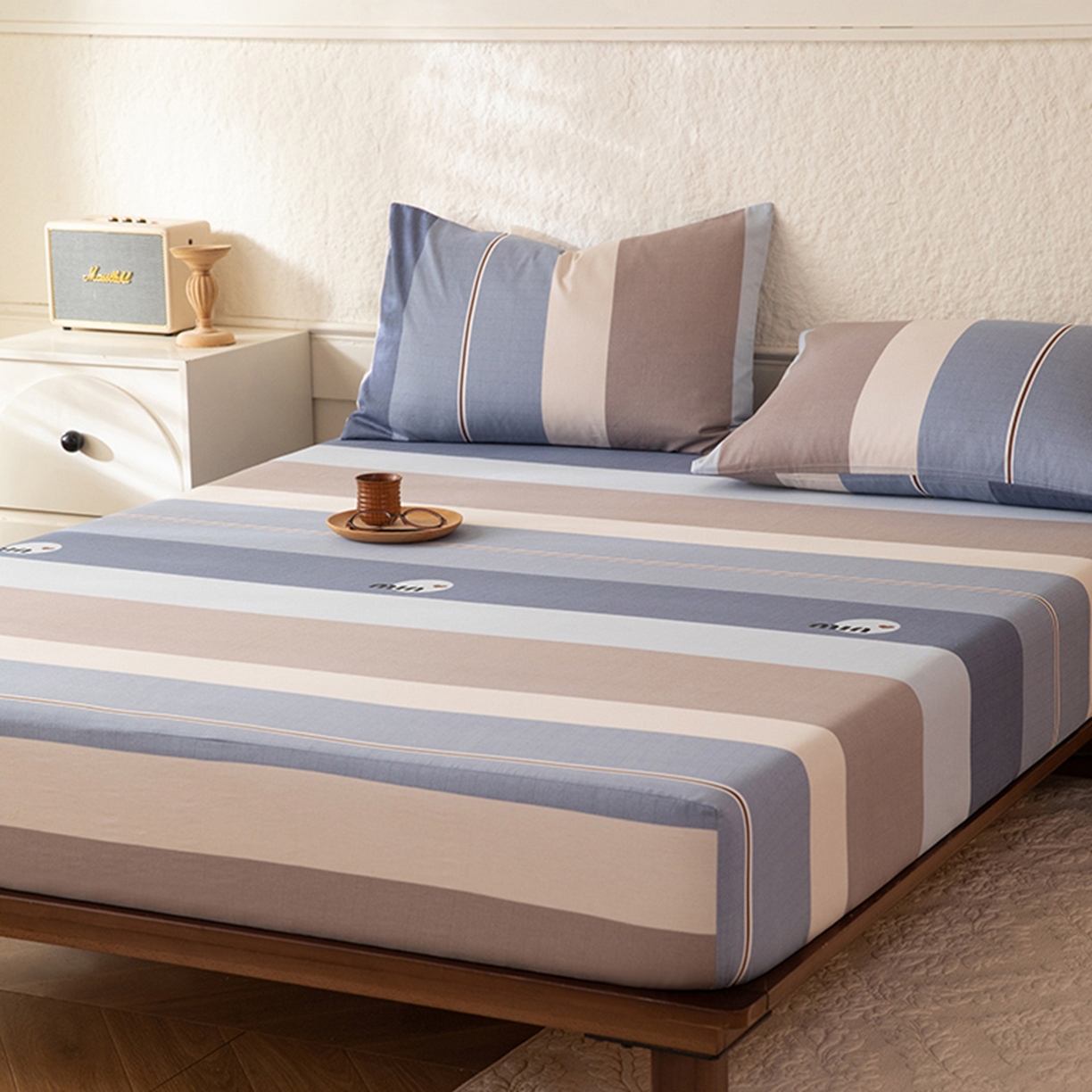 91家纺网 家纺一手货源 找家纺 八十八家纺 2026新款无印风全棉纯棉斜纹条格单床笠床笠单件单品床笠 木央