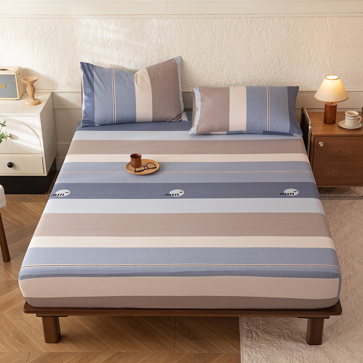 91家纺网 家纺一手货源 找家纺 八十八家纺 2026新款无印风全棉纯棉斜纹条格单床笠床笠单件单品床笠 木央