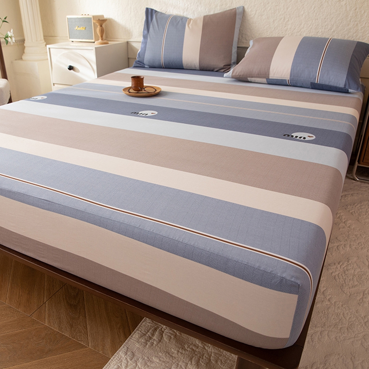 91家纺网 家纺一手货源 找家纺 八十八家纺 2026新款无印风全棉纯棉斜纹条格单床笠床笠单件单品床笠 木央