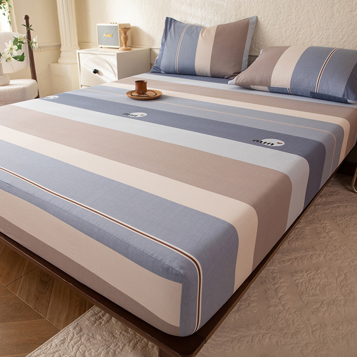 91家纺网 家纺一手货源 找家纺 八十八家纺 2026新款无印风全棉纯棉斜纹条格单床笠床笠单件单品床笠 木央