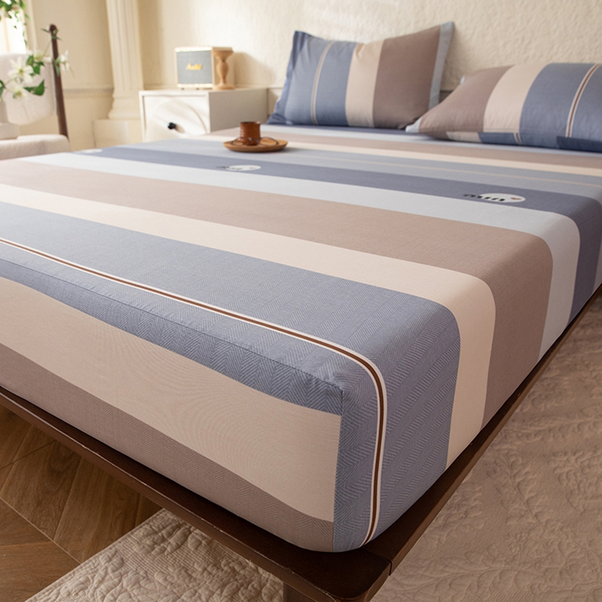 91家纺网 家纺一手货源 找家纺 八十八家纺 2026新款无印风全棉纯棉斜纹条格单床笠床笠单件单品床笠 木央