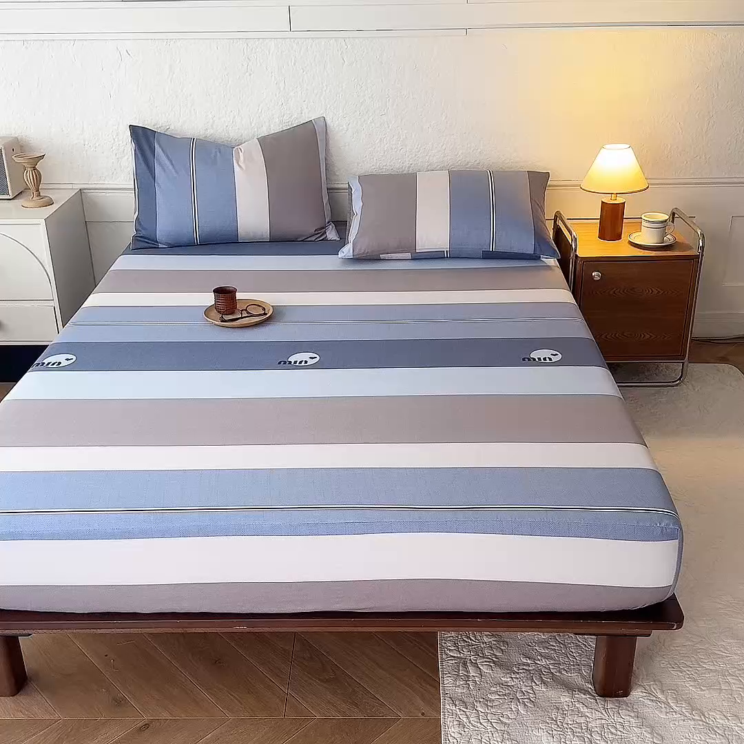 91家纺网 家纺一手货源 找家纺 八十八家纺 2026新款无印风全棉纯棉斜纹条格单床笠床笠单件单品床笠 木央