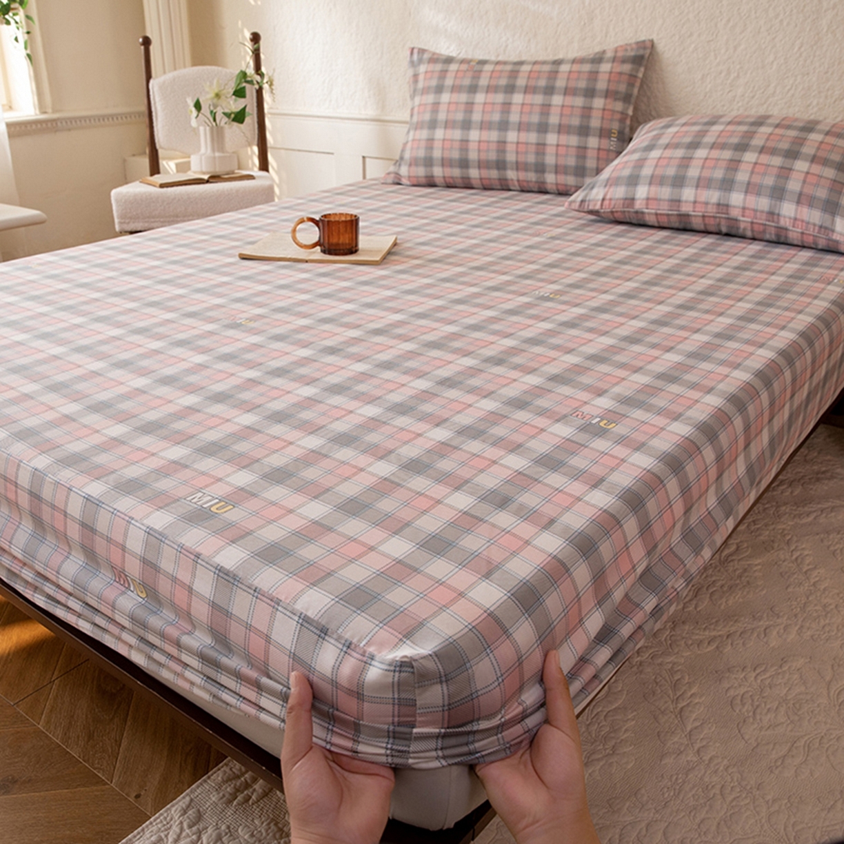 八十八家纺 2026新款无印风全棉纯棉斜纹条格单床笠床笠单件单品床笠 青居