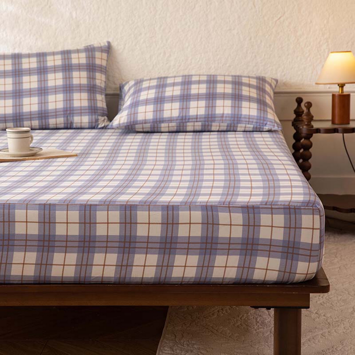 91家纺网 家纺一手货源 找家纺 八十八家纺 2026新款无印风全棉纯棉斜纹条格单床笠床笠单件单品床笠 青岚