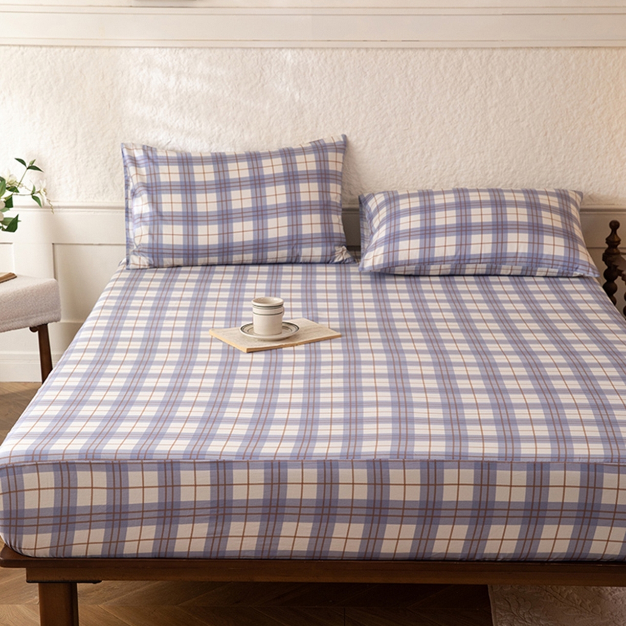 91家纺网 家纺一手货源 找家纺 八十八家纺 2026新款无印风全棉纯棉斜纹条格单床笠床笠单件单品床笠 青岚