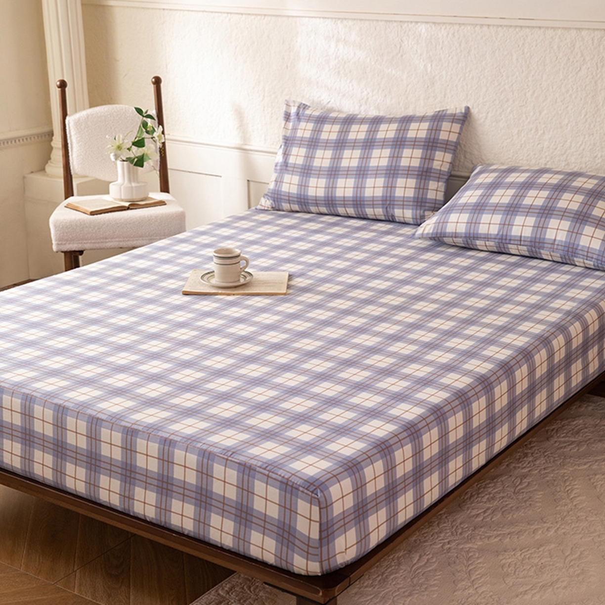 91家纺网 家纺一手货源 找家纺 八十八家纺 2026新款无印风全棉纯棉斜纹条格单床笠床笠单件单品床笠 青岚