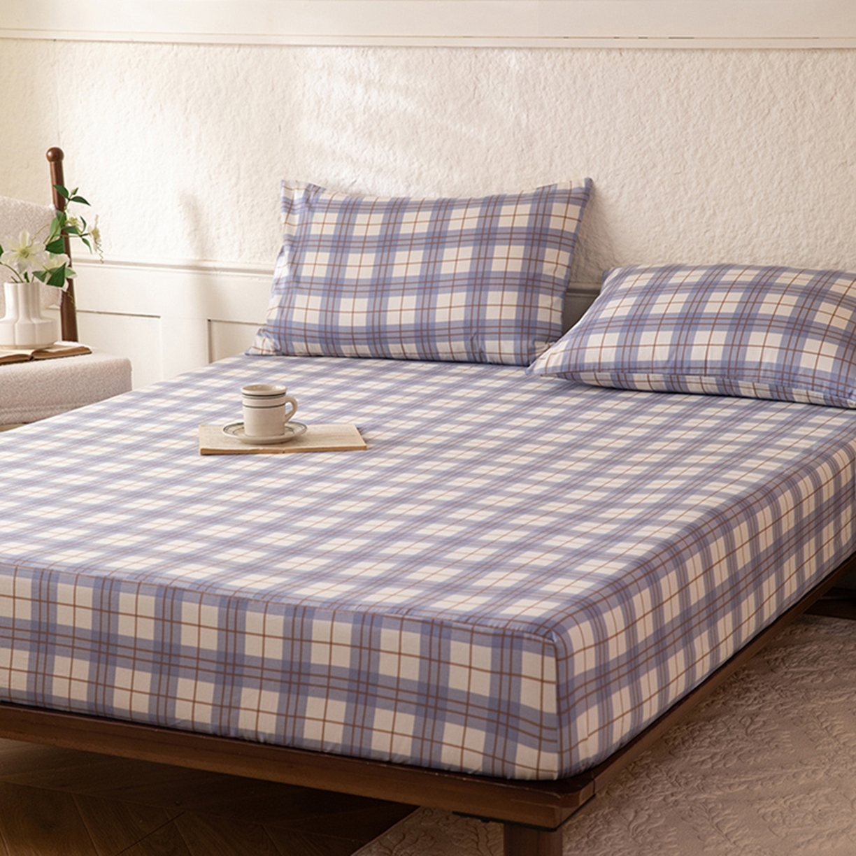 91家纺网 家纺一手货源 找家纺 八十八家纺 2026新款无印风全棉纯棉斜纹条格单床笠床笠单件单品床笠 青岚