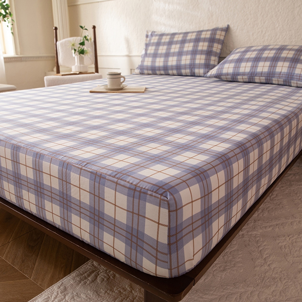 91家纺网 家纺一手货源 找家纺 八十八家纺 2026新款无印风全棉纯棉斜纹条格单床笠床笠单件单品床笠 青岚