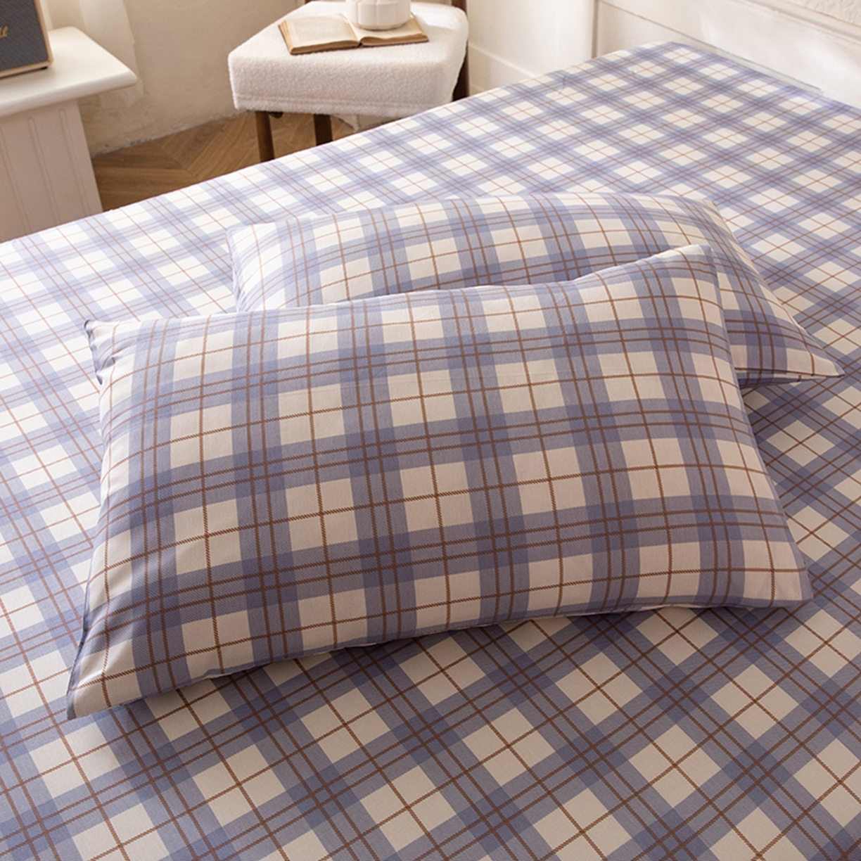 91家纺网 家纺一手货源 找家纺 八十八家纺 2026新款无印风全棉纯棉斜纹条格单床笠床笠单件单品床笠 青岚