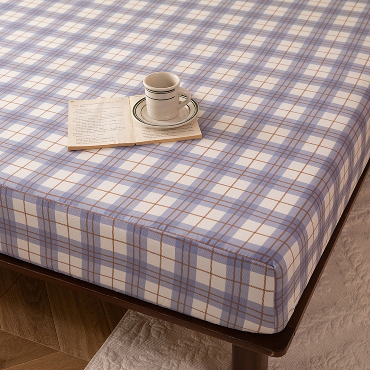 91家纺网 家纺一手货源 找家纺 八十八家纺 2026新款无印风全棉纯棉斜纹条格单床笠床笠单件单品床笠 青岚