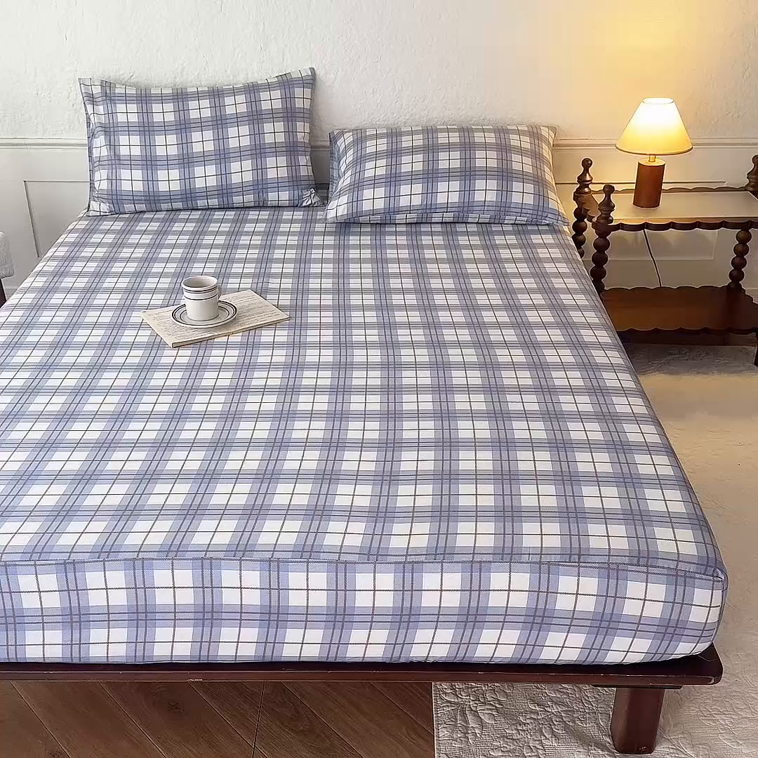 91家纺网 家纺一手货源 找家纺 八十八家纺 2026新款无印风全棉纯棉斜纹条格单床笠床笠单件单品床笠 青岚