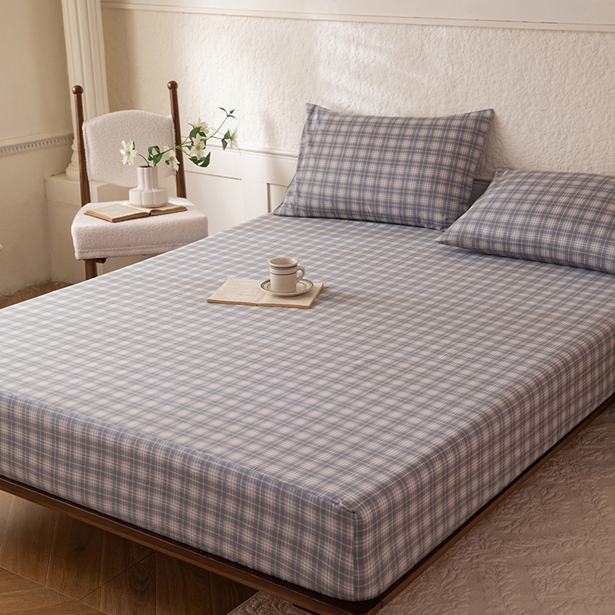 91家纺网 家纺一手货源 找家纺 八十八家纺 2026新款无印风全棉纯棉斜纹条格单床笠床笠单件单品床笠 青曼