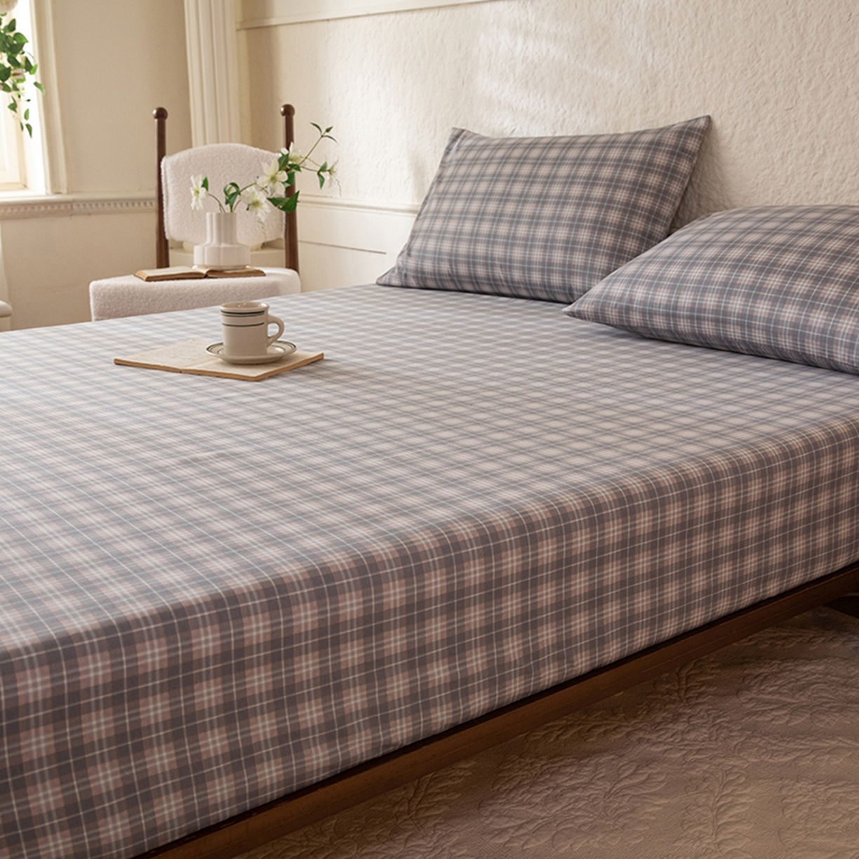 91家纺网 家纺一手货源 找家纺 八十八家纺 2026新款无印风全棉纯棉斜纹条格单床笠床笠单件单品床笠 青曼