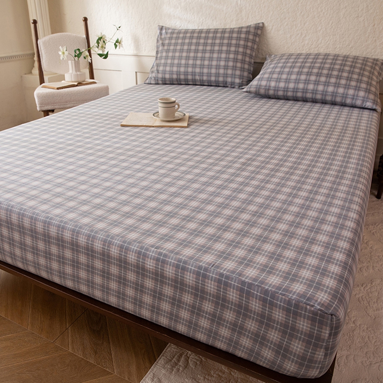 91家纺网 家纺一手货源 找家纺 八十八家纺 2026新款无印风全棉纯棉斜纹条格单床笠床笠单件单品床笠 青曼