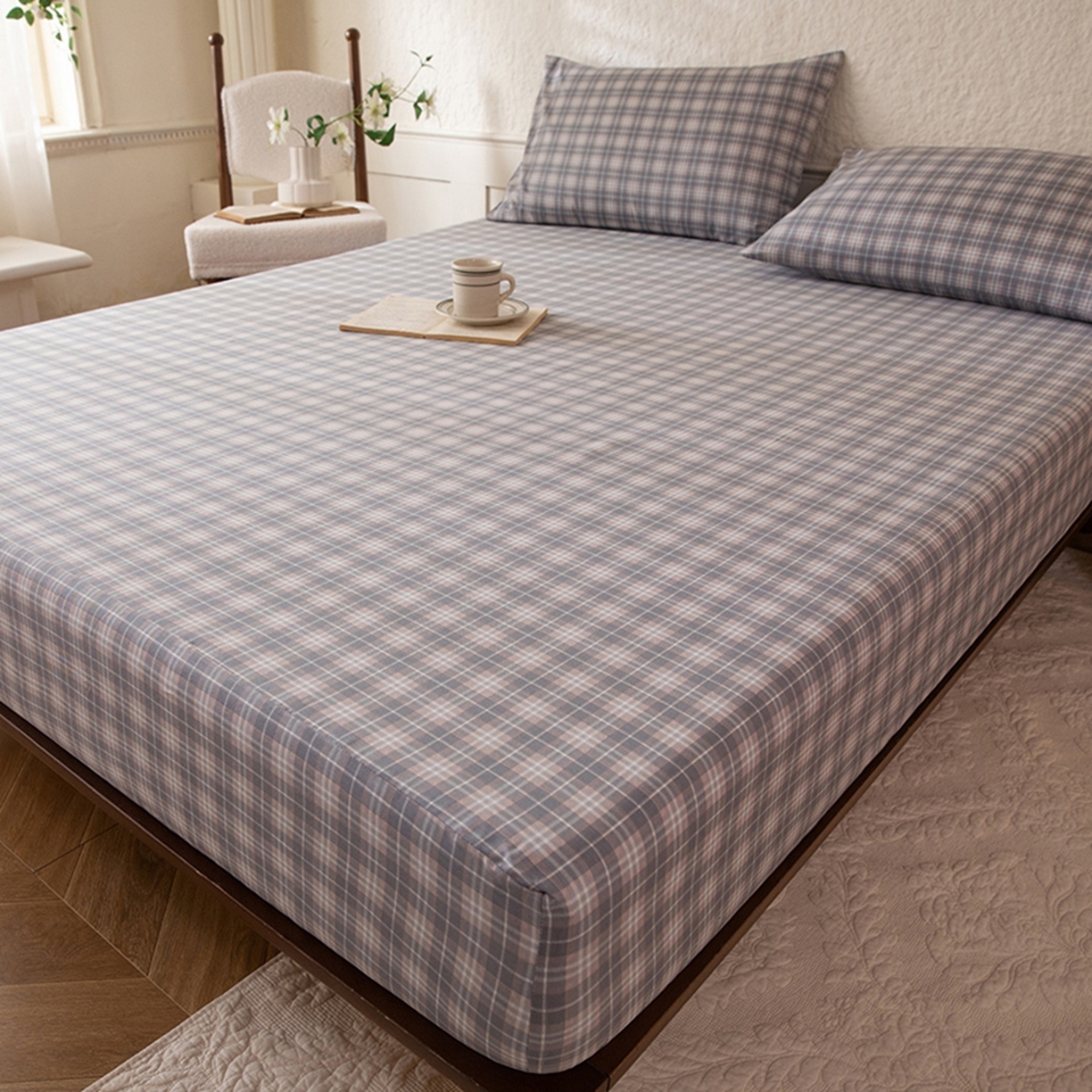 91家纺网 家纺一手货源 找家纺 八十八家纺 2026新款无印风全棉纯棉斜纹条格单床笠床笠单件单品床笠 青曼