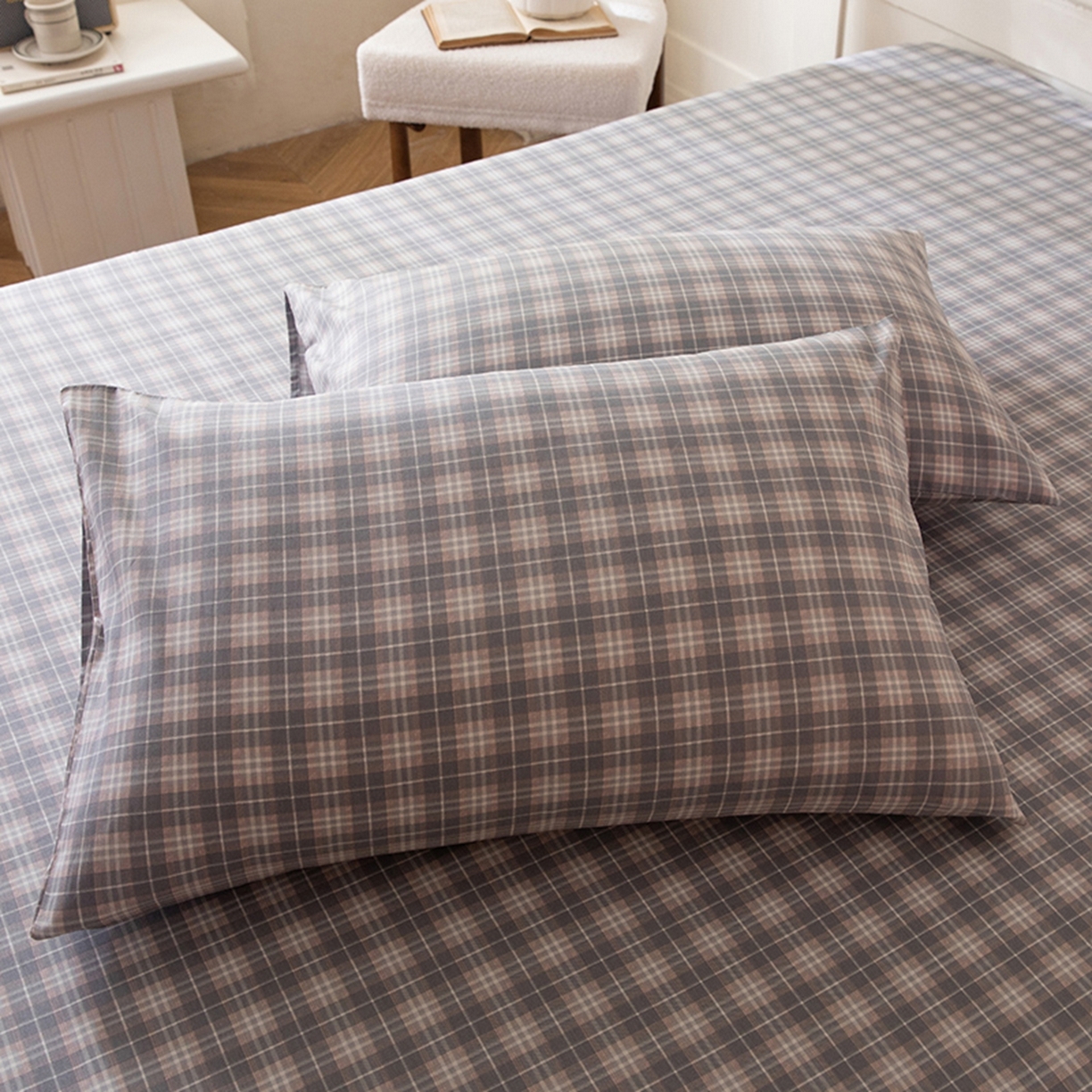 91家纺网 家纺一手货源 找家纺 八十八家纺 2026新款无印风全棉纯棉斜纹条格单床笠床笠单件单品床笠 青曼