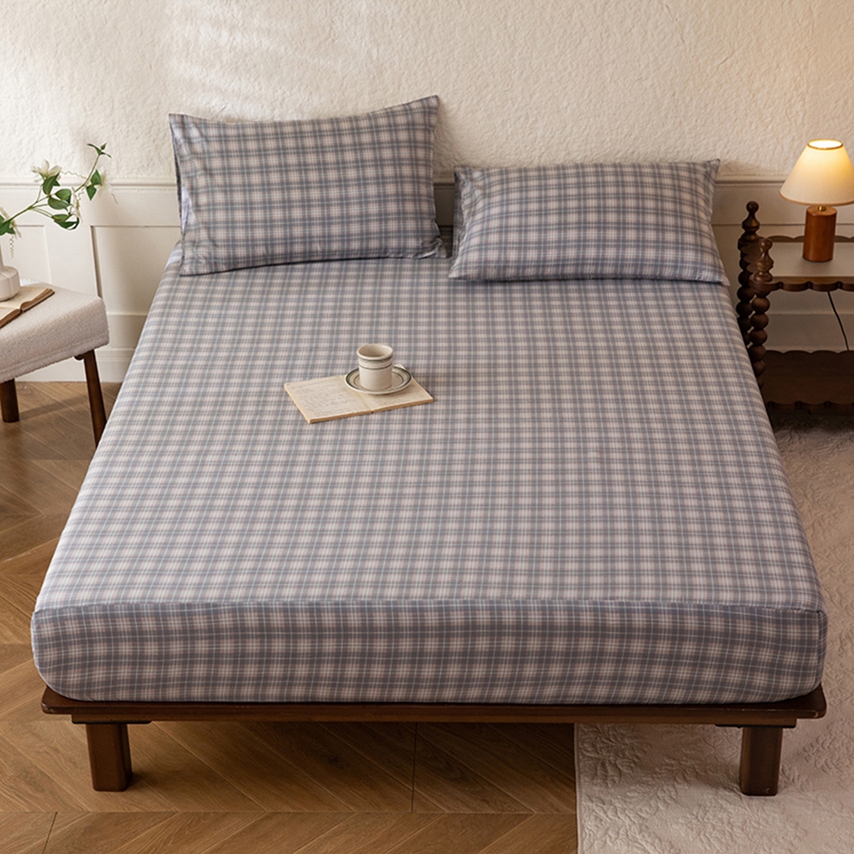 91家纺网 家纺一手货源 找家纺 八十八家纺 2026新款无印风全棉纯棉斜纹条格单床笠床笠单件单品床笠 青曼