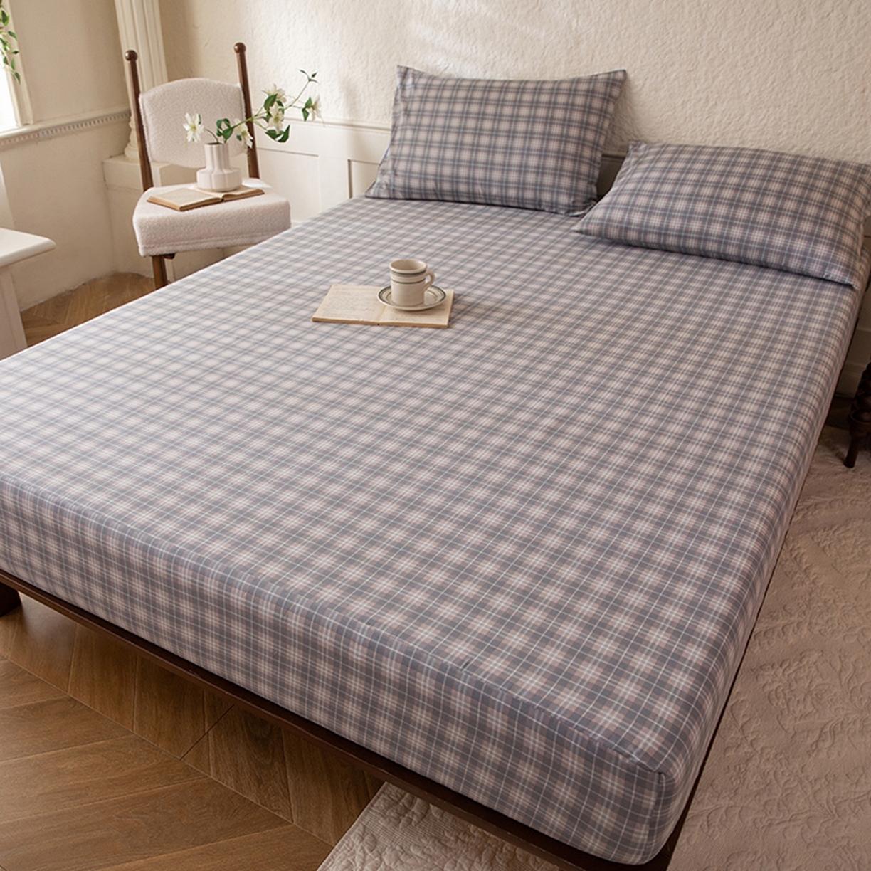 91家纺网 家纺一手货源 找家纺 八十八家纺 2026新款无印风全棉纯棉斜纹条格单床笠床笠单件单品床笠 青曼