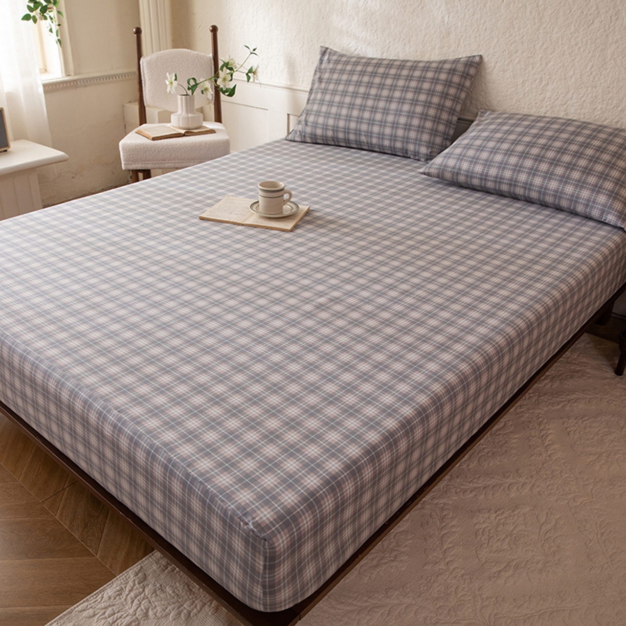 91家纺网 家纺一手货源 找家纺 八十八家纺 2026新款无印风全棉纯棉斜纹条格单床笠床笠单件单品床笠 青曼