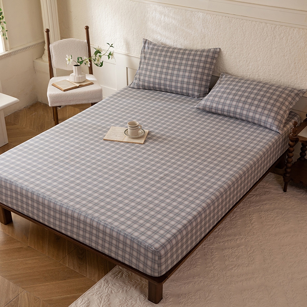 91家纺网 家纺一手货源 找家纺 八十八家纺 2026新款无印风全棉纯棉斜纹条格单床笠床笠单件单品床笠 青曼