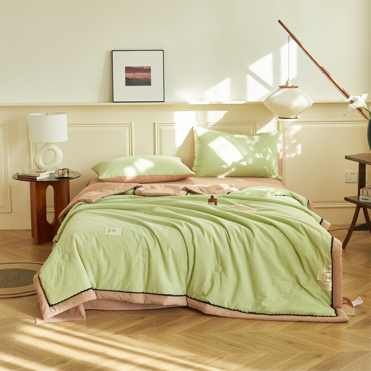 91家纺网 家纺一手货源 找家纺 （总）恒爱家纺 2026新款全棉纯棉纯色双拼夏被四件套夏凉被空调被