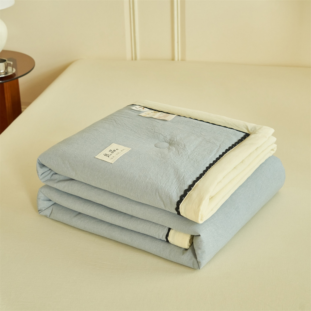 91家纺网 家纺一手货源 找家纺 恒爱家纺 2026新款全棉纯棉纯色双拼夏被四件套夏凉被空调被 绅士灰