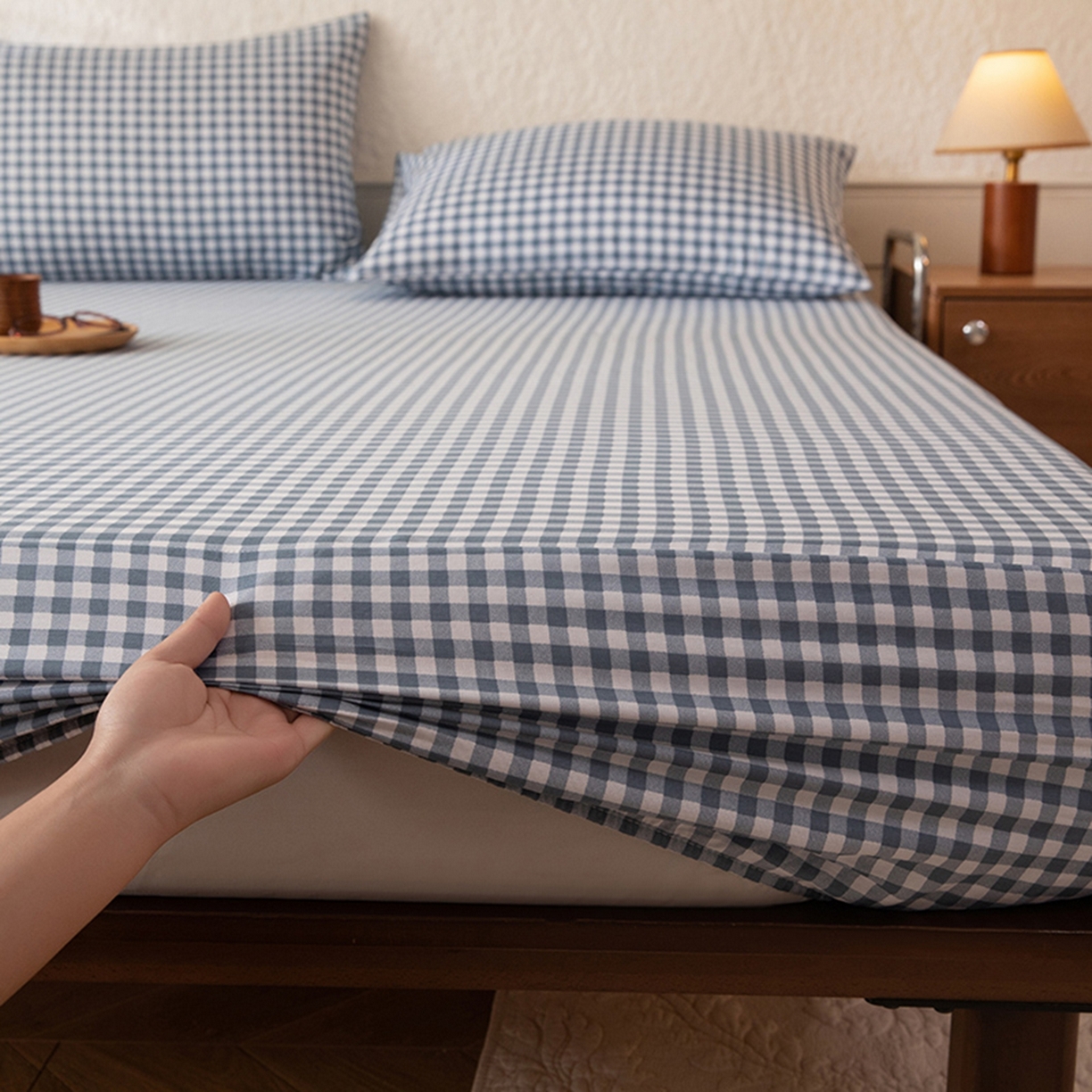 91家纺网 家纺一手货源 找家纺 八十八家纺 2026新款无印风全棉纯棉斜纹条格单床笠床笠单件单品床笠 青田