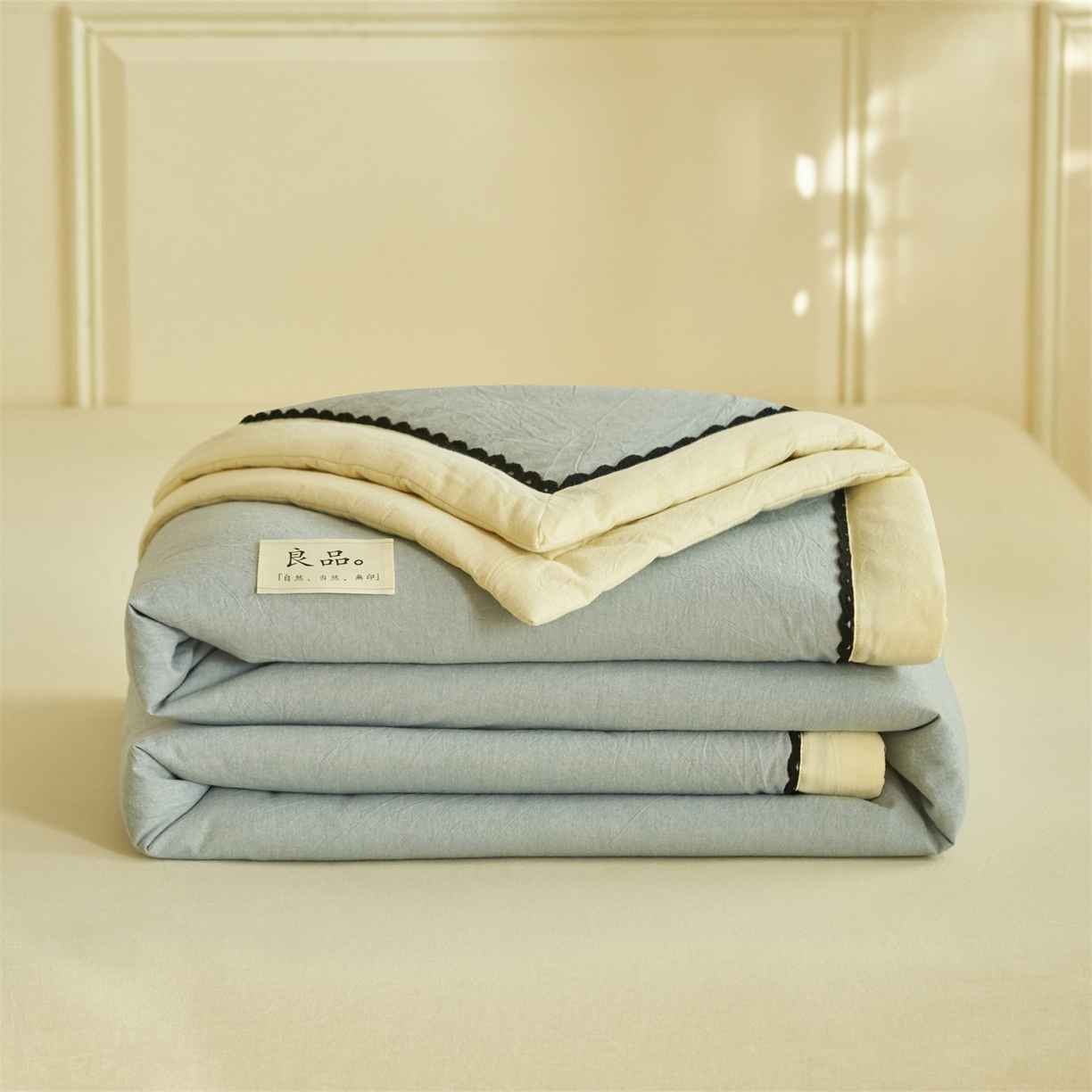 91家纺网 家纺一手货源 找家纺 恒爱家纺 2026新款全棉纯棉纯色双拼夏被四件套夏凉被空调被 绅士灰