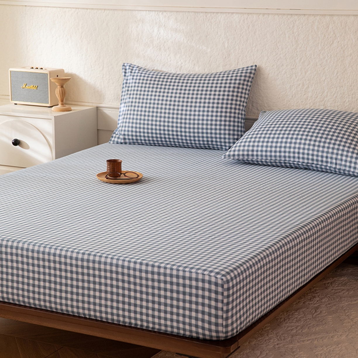 91家纺网 家纺一手货源 找家纺 八十八家纺 2026新款无印风全棉纯棉斜纹条格单床笠床笠单件单品床笠 青田