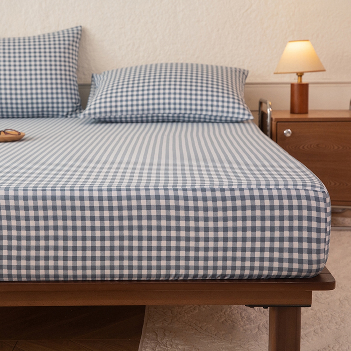 91家纺网 家纺一手货源 找家纺 八十八家纺 2026新款无印风全棉纯棉斜纹条格单床笠床笠单件单品床笠 青田