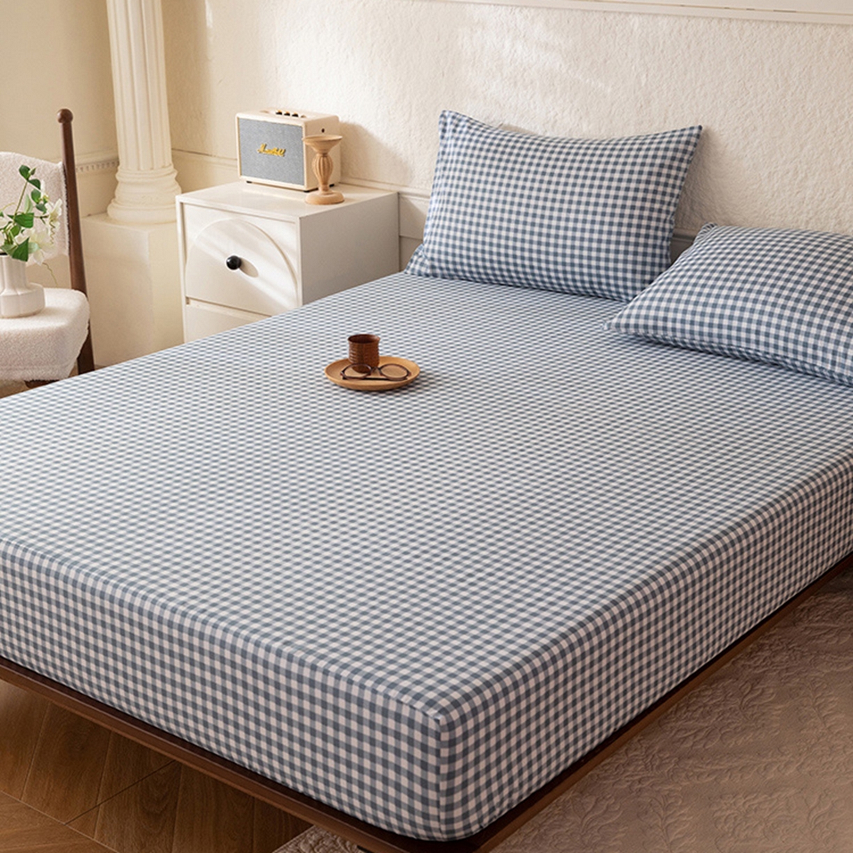 91家纺网 家纺一手货源 找家纺 八十八家纺 2026新款无印风全棉纯棉斜纹条格单床笠床笠单件单品床笠 青田