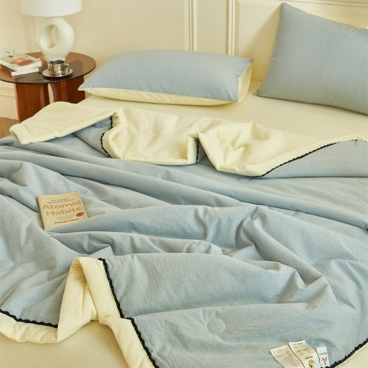 91家纺网 家纺一手货源 找家纺 恒爱家纺 2026新款全棉纯棉纯色双拼夏被四件套夏凉被空调被 绅士灰