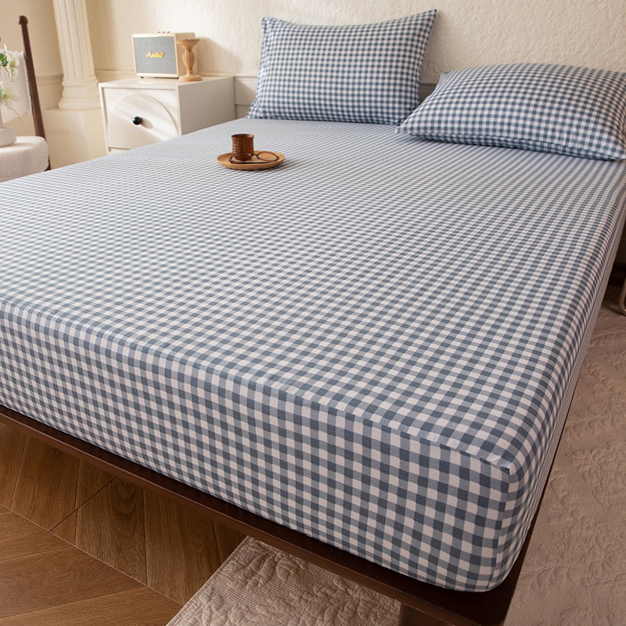 91家纺网 家纺一手货源 找家纺 八十八家纺 2026新款无印风全棉纯棉斜纹条格单床笠床笠单件单品床笠 青田