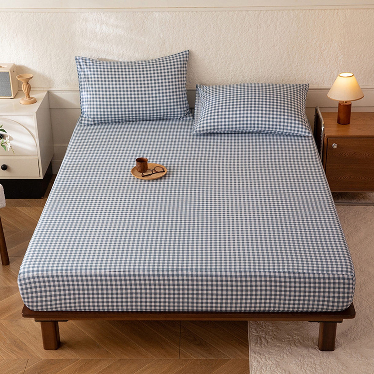 91家纺网 家纺一手货源 找家纺 八十八家纺 2026新款无印风全棉纯棉斜纹条格单床笠床笠单件单品床笠 青田