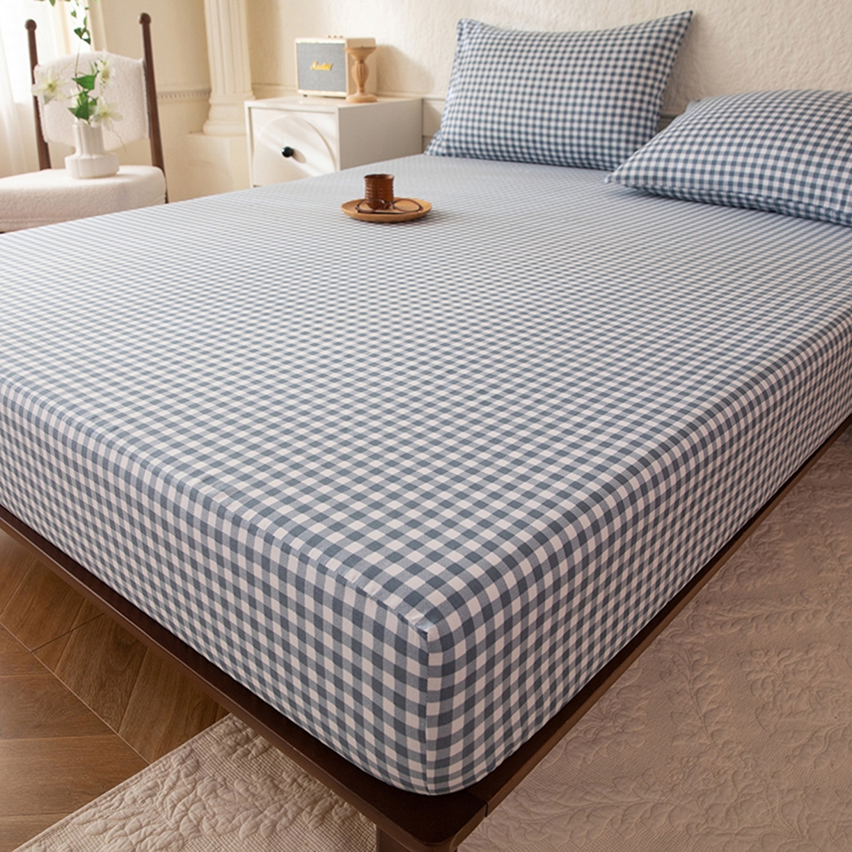 91家纺网 家纺一手货源 找家纺 八十八家纺 2026新款无印风全棉纯棉斜纹条格单床笠床笠单件单品床笠 青田