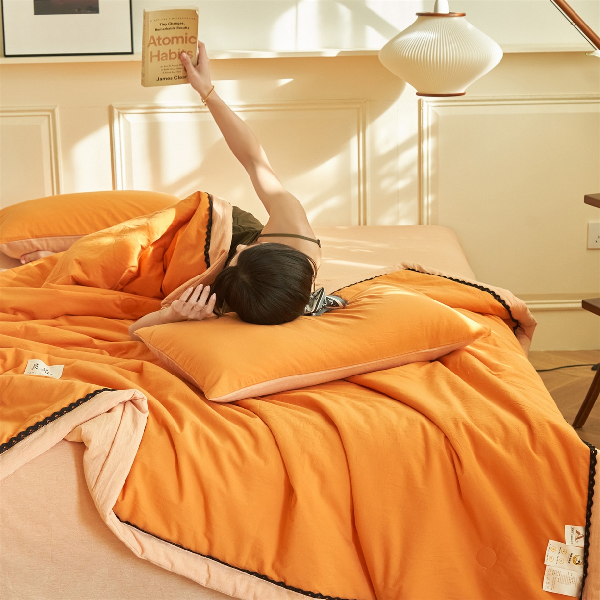 91家纺网 家纺一手货源 找家纺 恒爱家纺 2026新款全棉纯棉纯色双拼夏被四件套夏凉被空调被 佛手黄