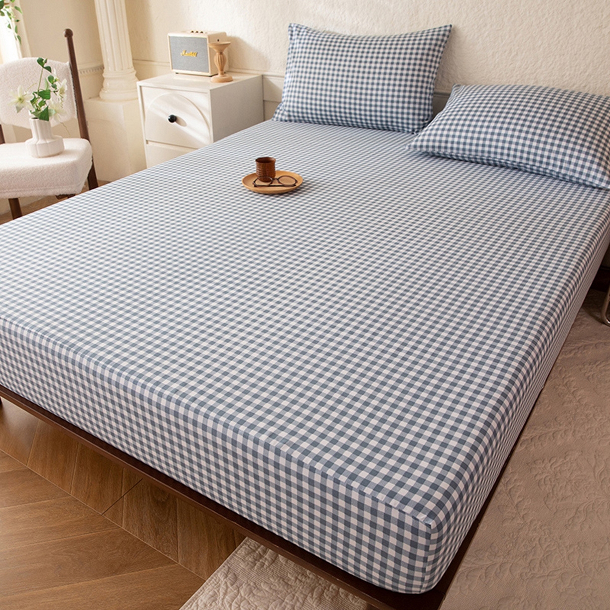 91家纺网 家纺一手货源 找家纺 八十八家纺 2026新款无印风全棉纯棉斜纹条格单床笠床笠单件单品床笠 青田