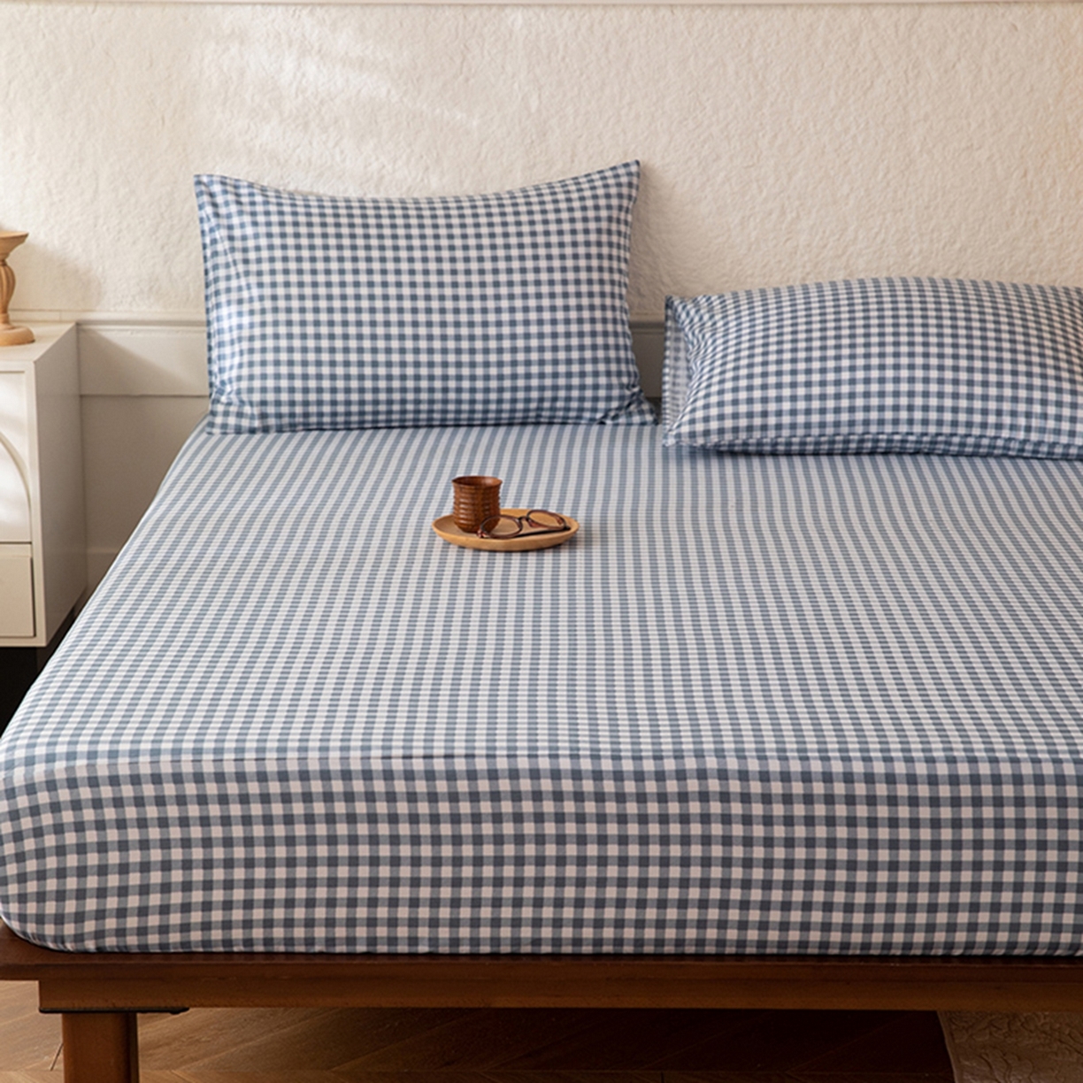 91家纺网 家纺一手货源 找家纺 八十八家纺 2026新款无印风全棉纯棉斜纹条格单床笠床笠单件单品床笠 青田