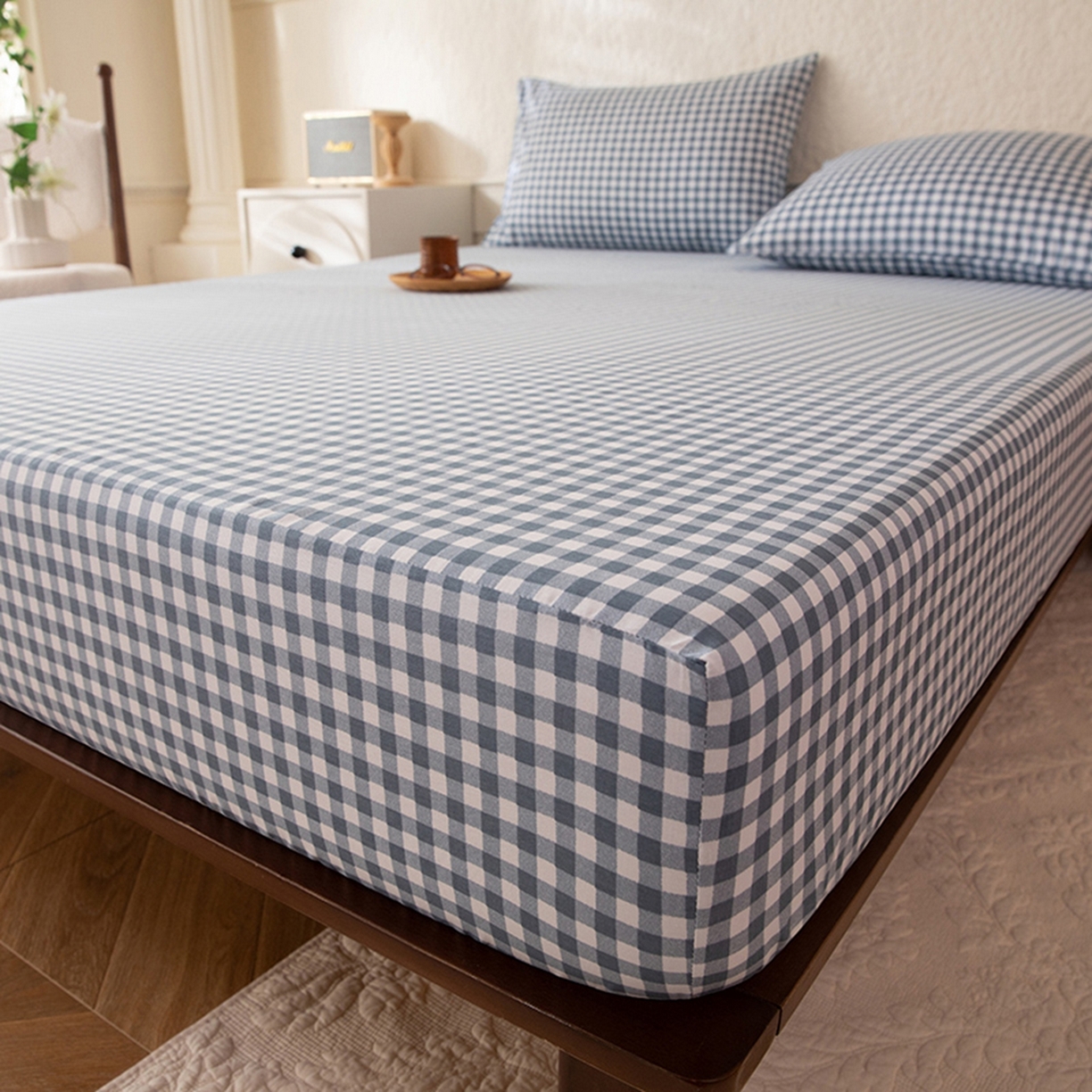 91家纺网 家纺一手货源 找家纺 八十八家纺 2026新款无印风全棉纯棉斜纹条格单床笠床笠单件单品床笠 青田