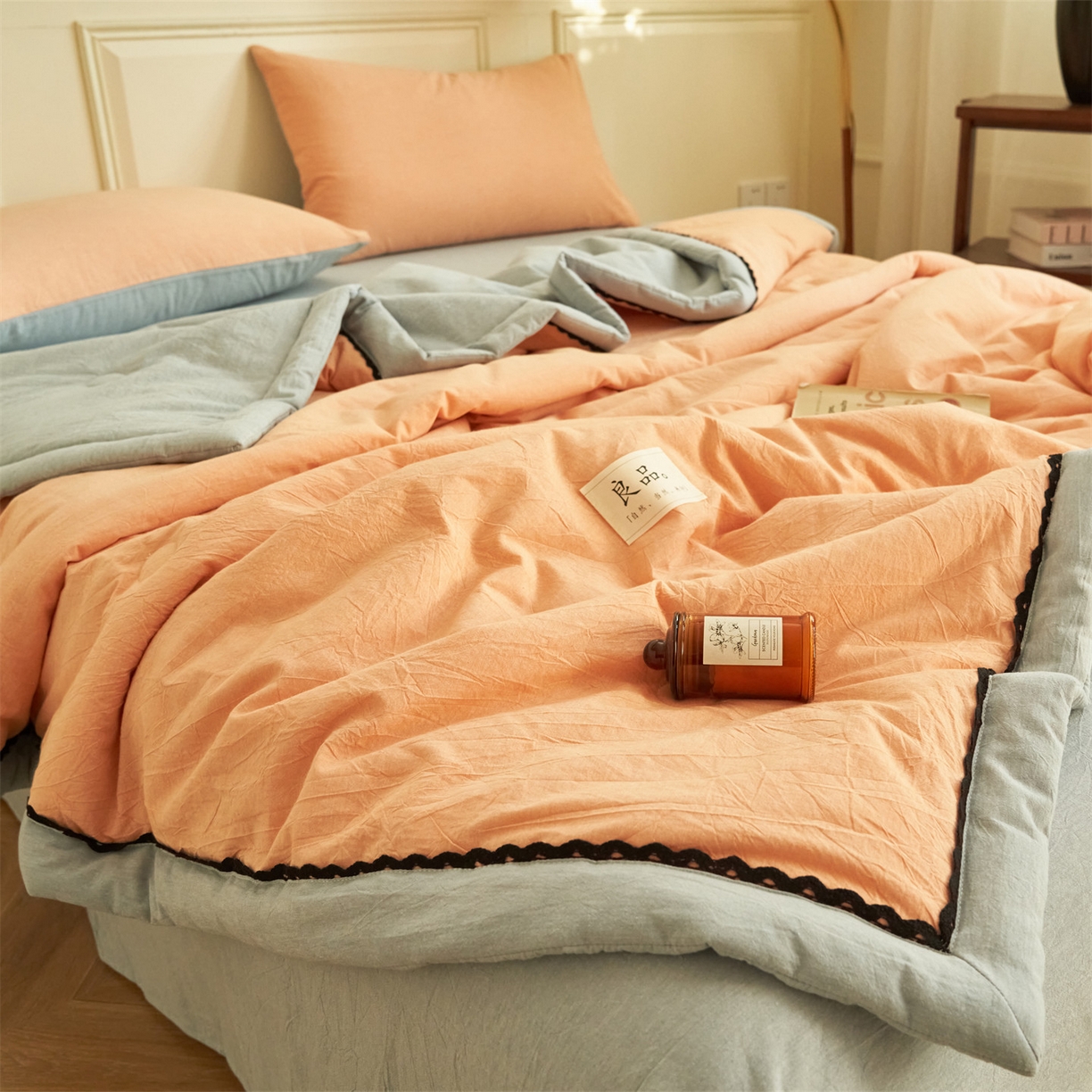 91家纺网 家纺一手货源 找家纺 恒爱家纺 2026新款全棉纯棉纯色双拼夏被四件套夏凉被空调被 美人玉