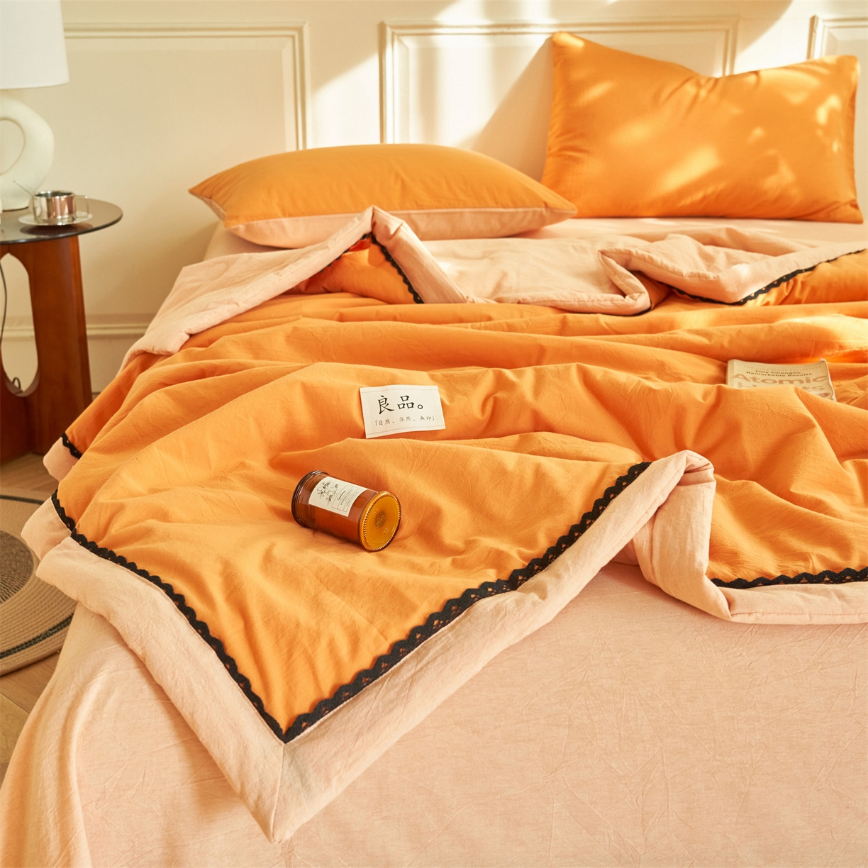 91家纺网 家纺一手货源 找家纺 恒爱家纺 2026新款全棉纯棉纯色双拼夏被四件套夏凉被空调被 佛手黄