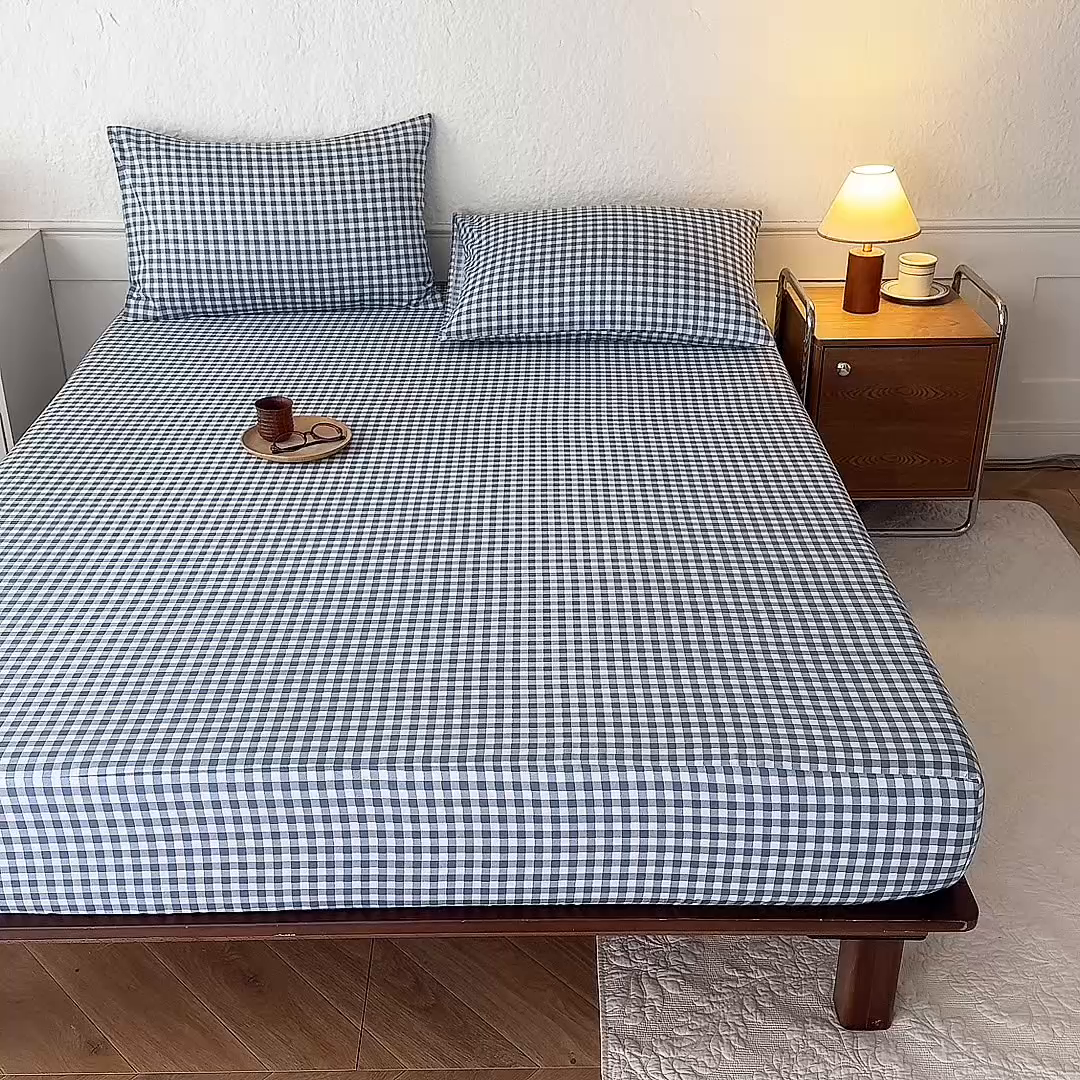 91家纺网 家纺一手货源 找家纺 八十八家纺 2026新款无印风全棉纯棉斜纹条格单床笠床笠单件单品床笠 青田