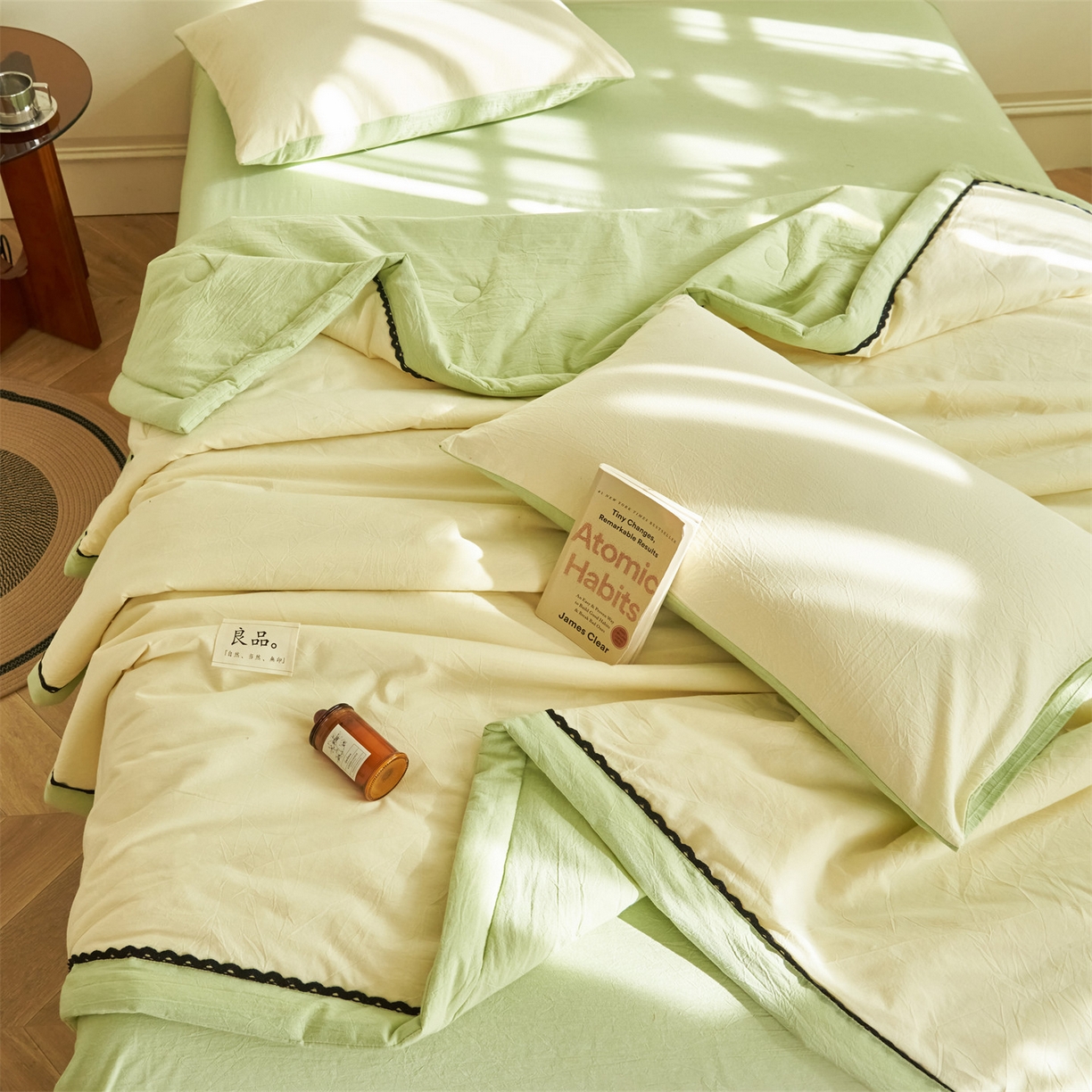 91家纺网 家纺一手货源 找家纺 恒爱家纺 2026新款全棉纯棉纯色双拼夏被四件套夏凉被空调被 象牙白