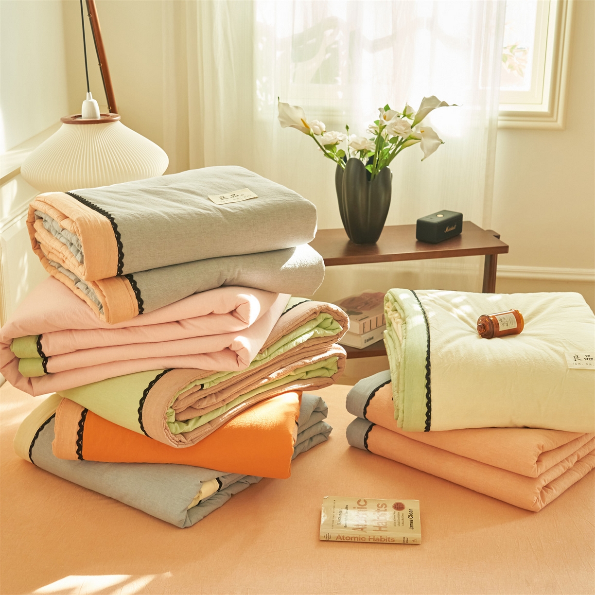 91家纺网 家纺一手货源 找家纺 恒爱家纺 2026新款全棉纯棉纯色双拼夏被四件套夏凉被空调被 组合图仅供展示-不可下单